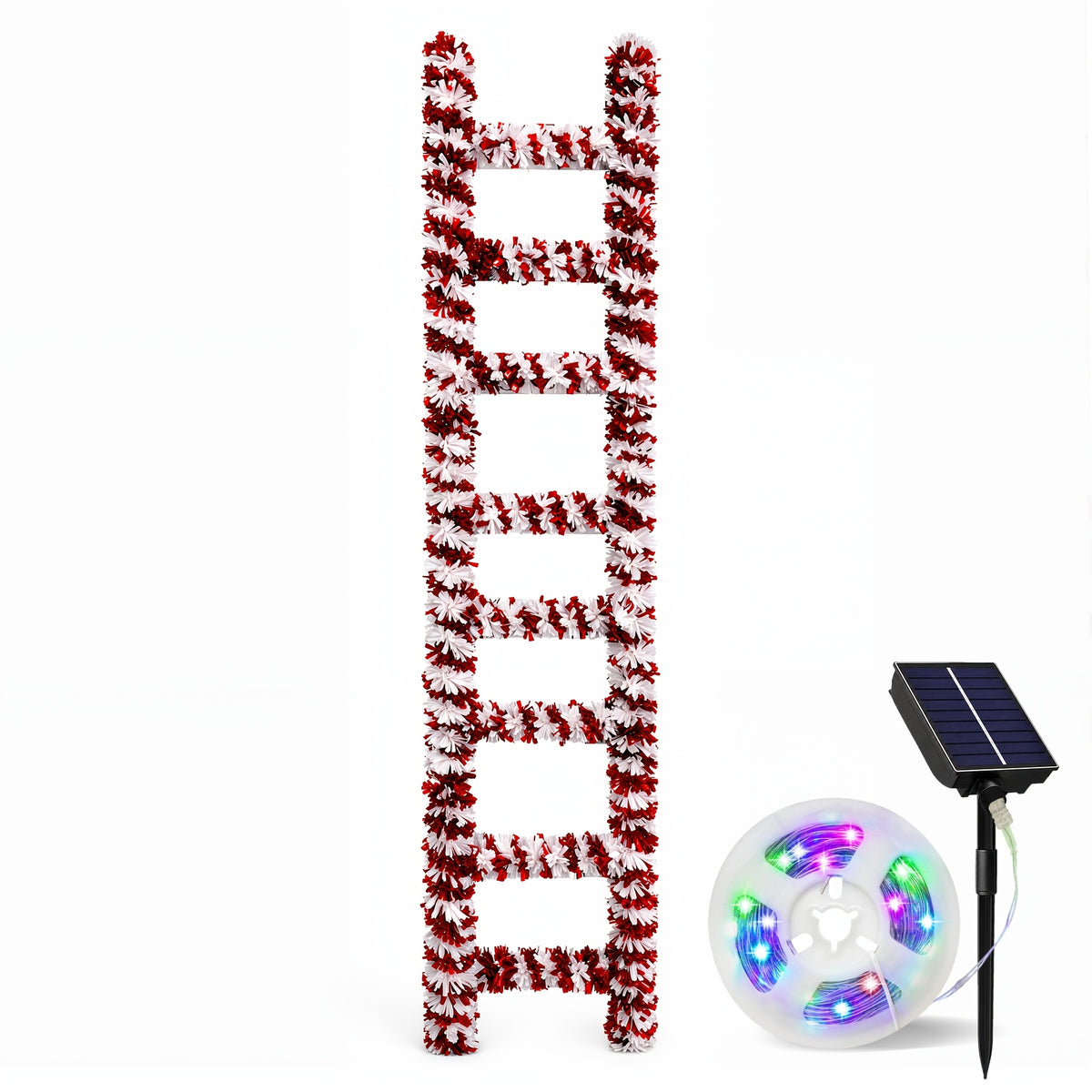Climbing Santa Ladder, 5 ft Santa Climbing Ladder Decoration, Solar 100 LED Multicolor, Timer