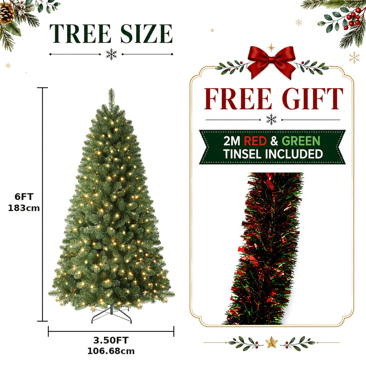 Warm white LED Christmas tree lit up for the season
