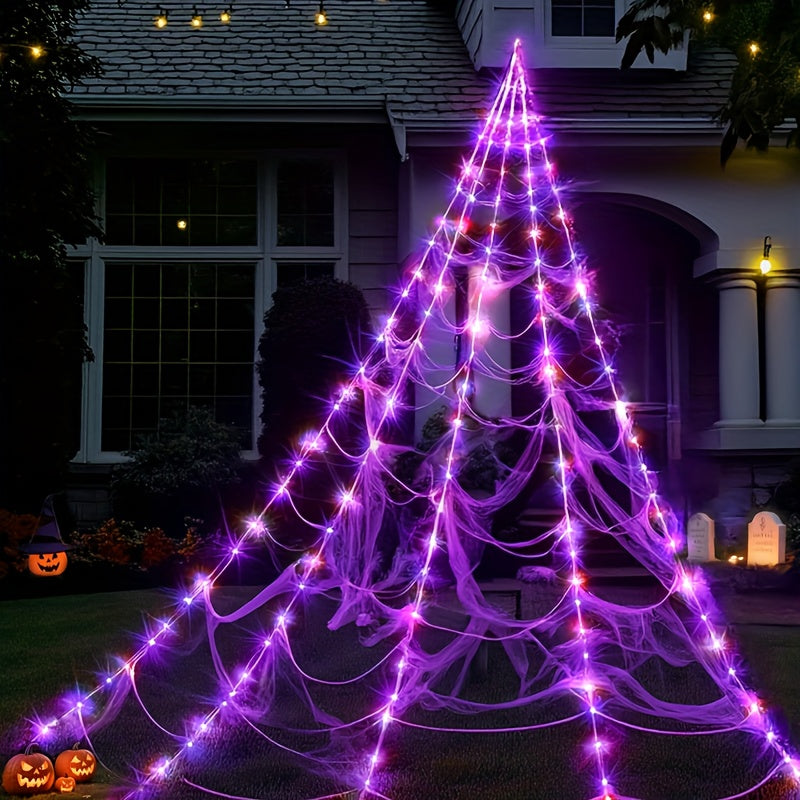 Halloween Spider Web LED Lights - 16FT Purple Yard Décor