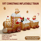 Inflatable Christmas Train, 11 ft Gingerbread Man Outdoor Decoration, Built-In LED Lights