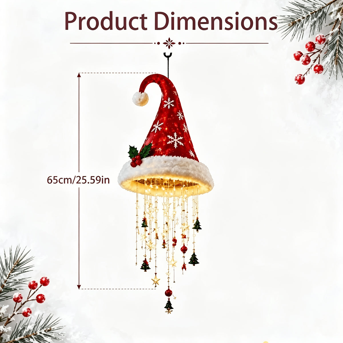 Christmas Decorations, Set of 3 LED Santa Hat Lights with Hooks, Indoor Window & Porch Decor
