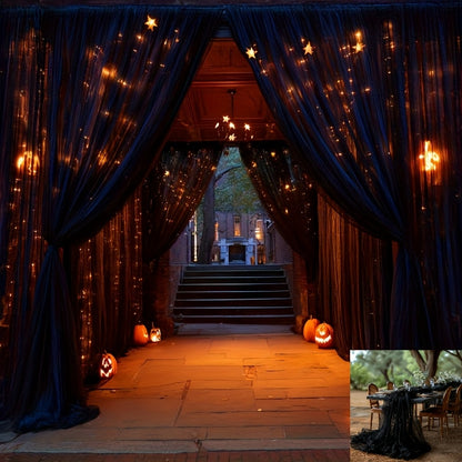 Large Black Tulle Fabric Decor, Table Runner & Door Curtain, 5.3 x 33.8 FT