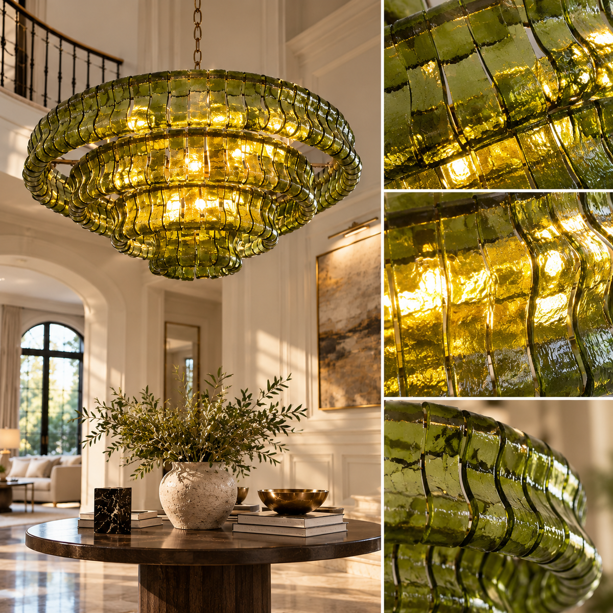 Lido Chandeliers, Round Glass Chandelier for Dining Room, Brass or Matte Black, 24-60 Inch