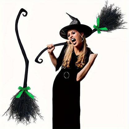 Halloween Witch Broom with Ribbon - Costume Prop & Front Door Decor