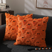 Halloween ghost pillowcase in Orange styled on a bed