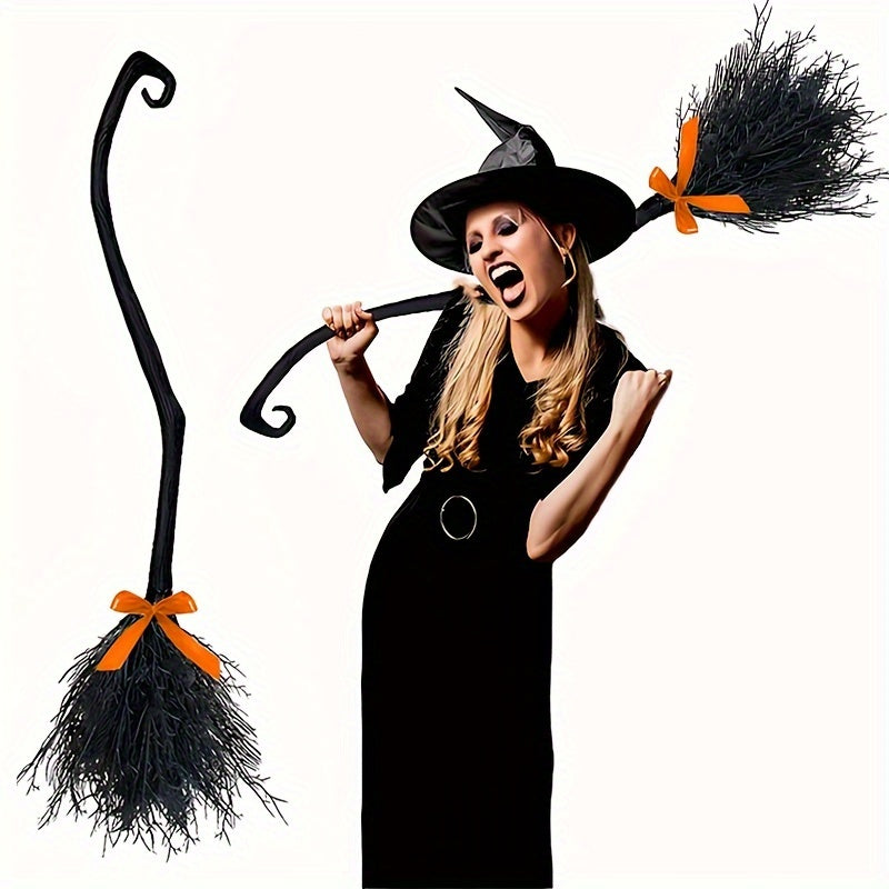 Halloween Witch Broom with Ribbon - Costume Prop & Front Door Decor