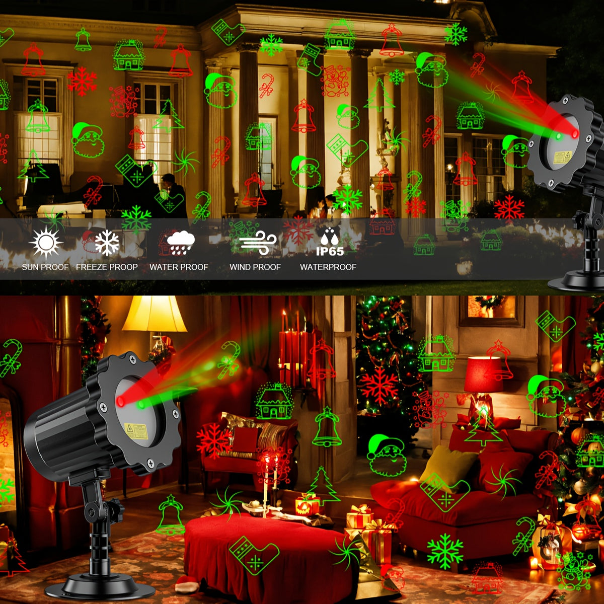 Black plastic Christmas light projector with US plug
