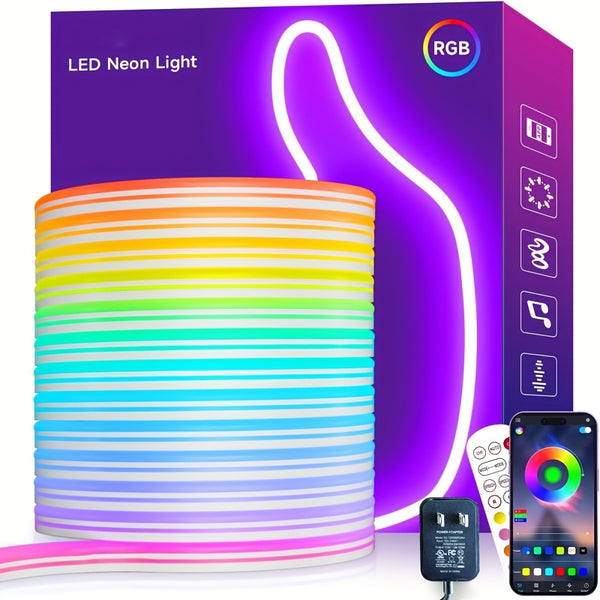 Neon Rope Lights, 16.4 ft RGB Flexible Silicone LED Strip, App and Remote Control