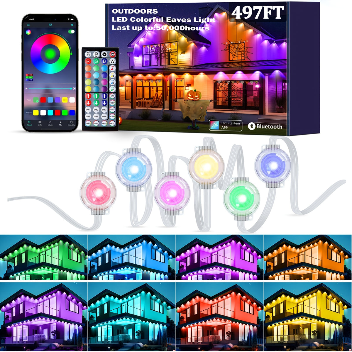 Roofline lights for Christmas and Halloween colors