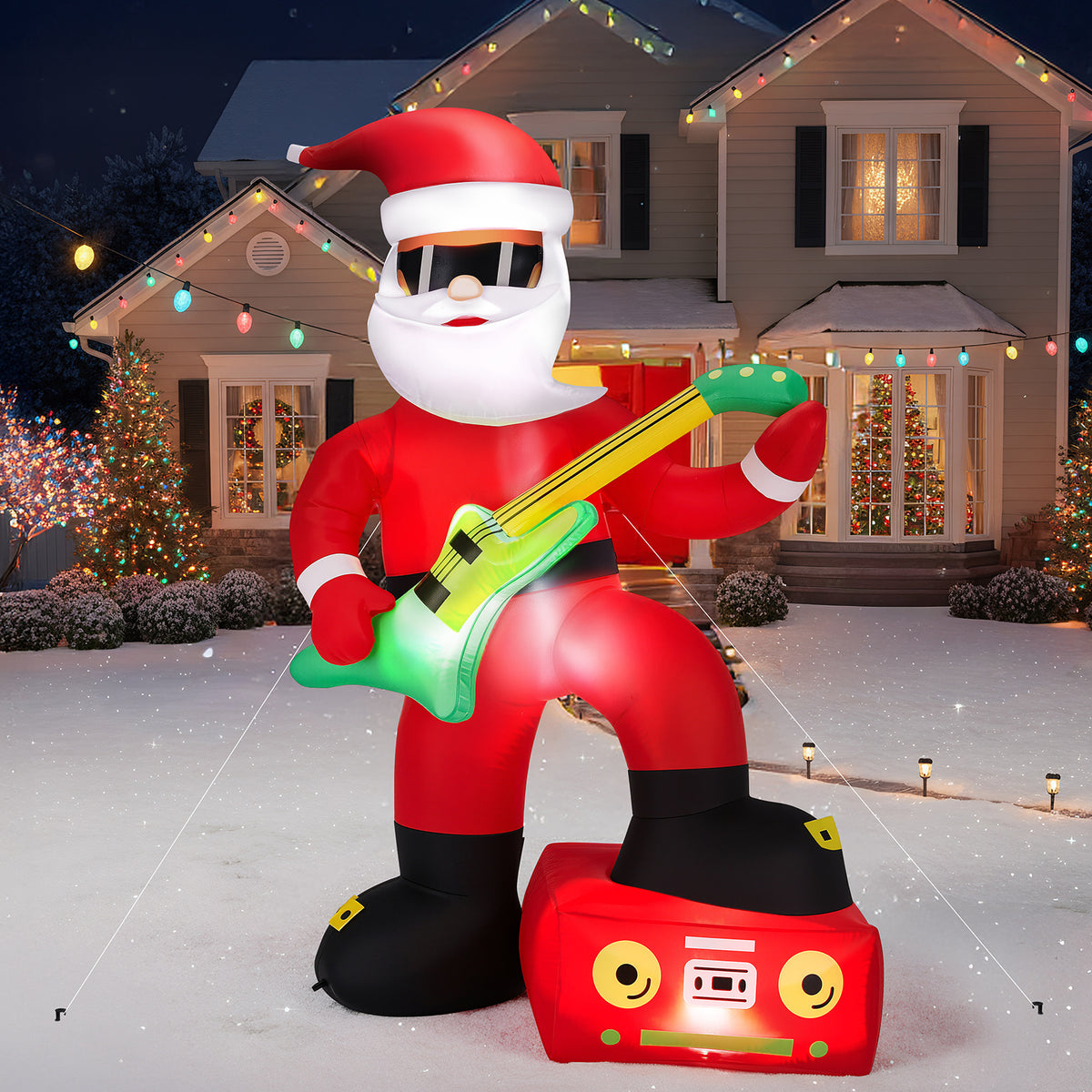 Christmas Inflatable Yard Decorations, Santa Riding Dinosaur, Snowman, Stakes & Storage Bag