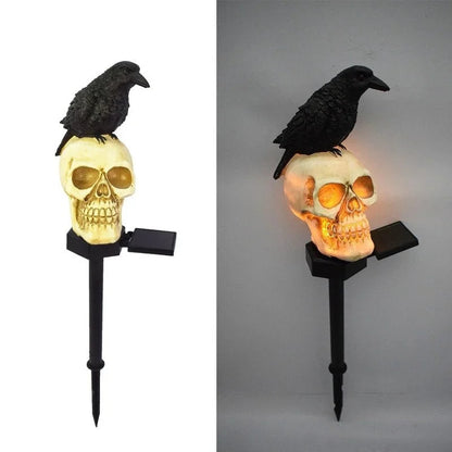 Skeleton head solar light glowing at night