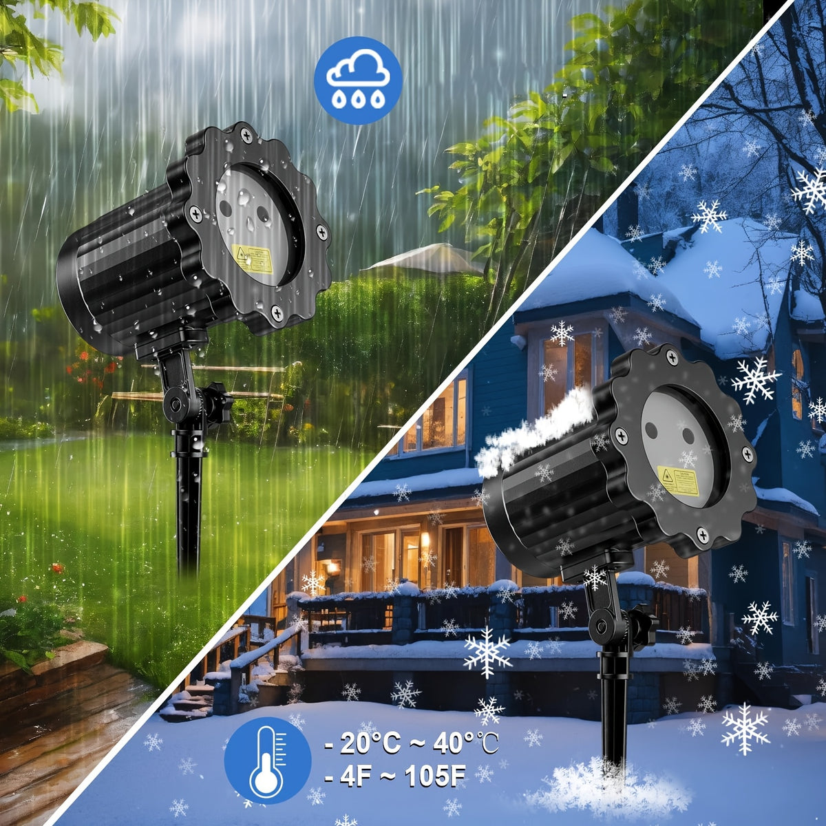 Christmas projector lights with snowflake and bell patterns