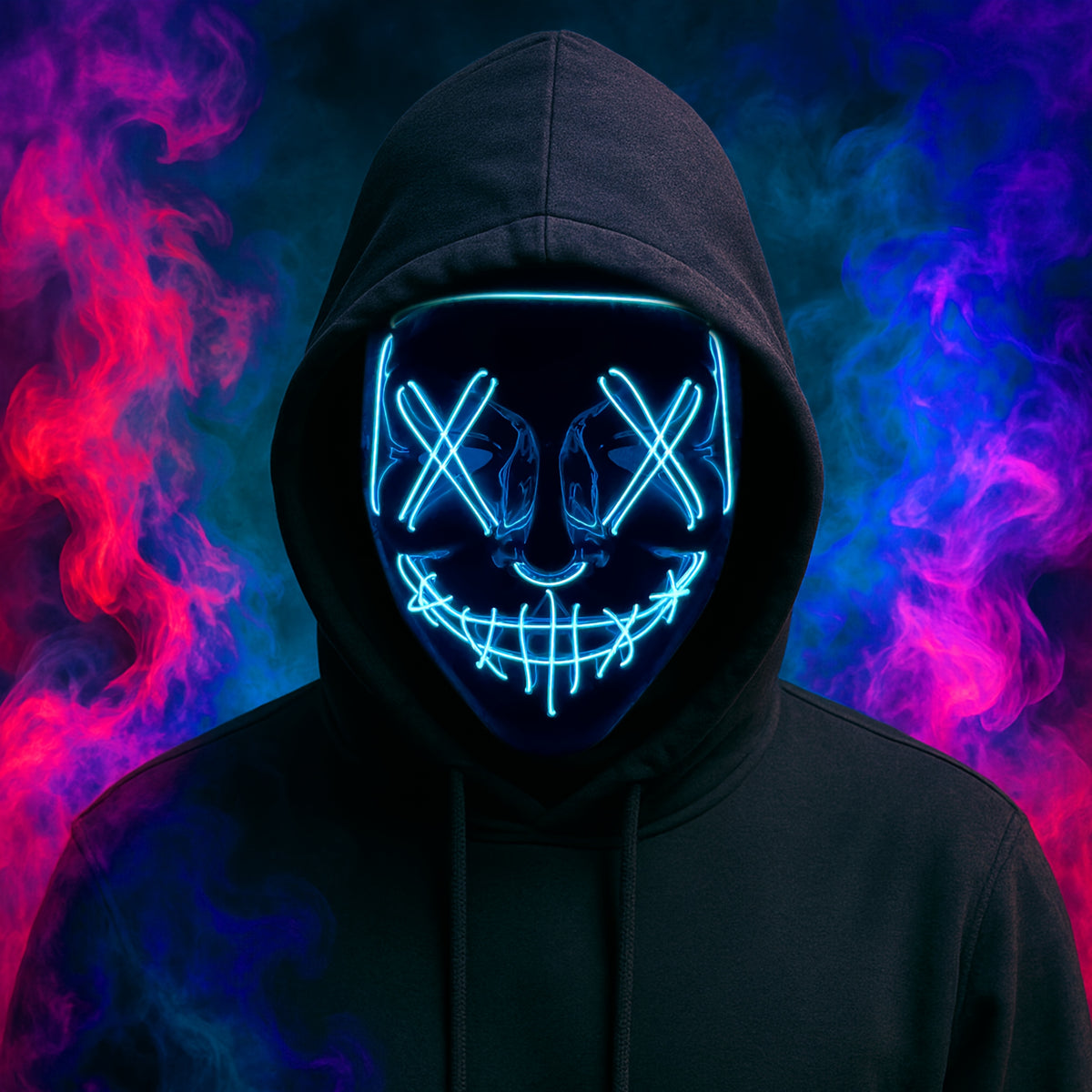 Glowing LED costume mask with molded plastic shell