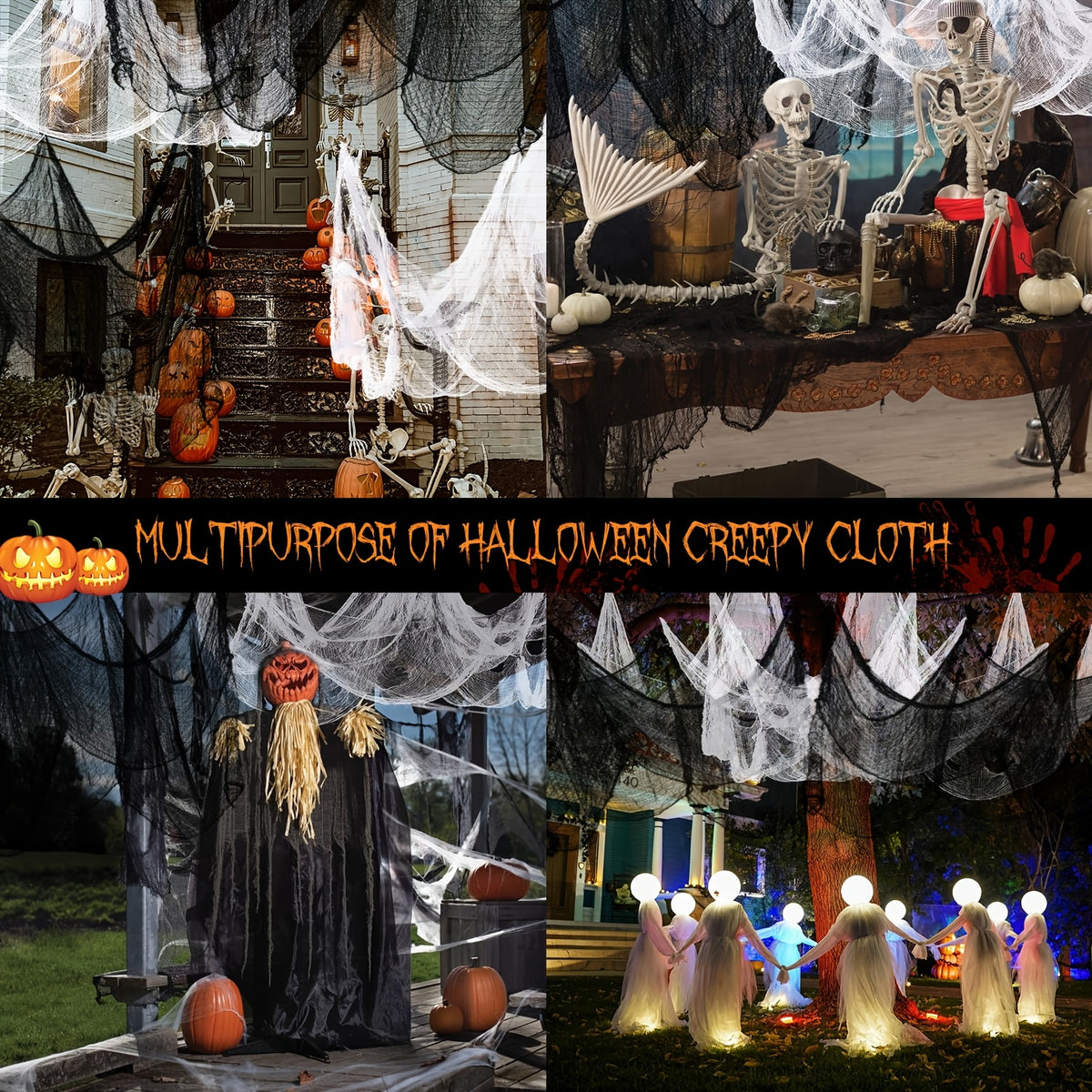Spooky Gauze Fabric Halloween Décor Set - Indoor Outdoor