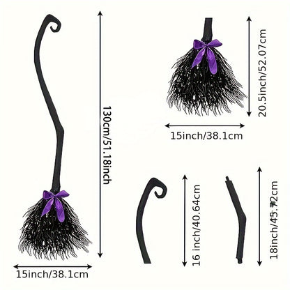 Halloween Witch Broom with Ribbon - Costume Prop & Front Door Decor