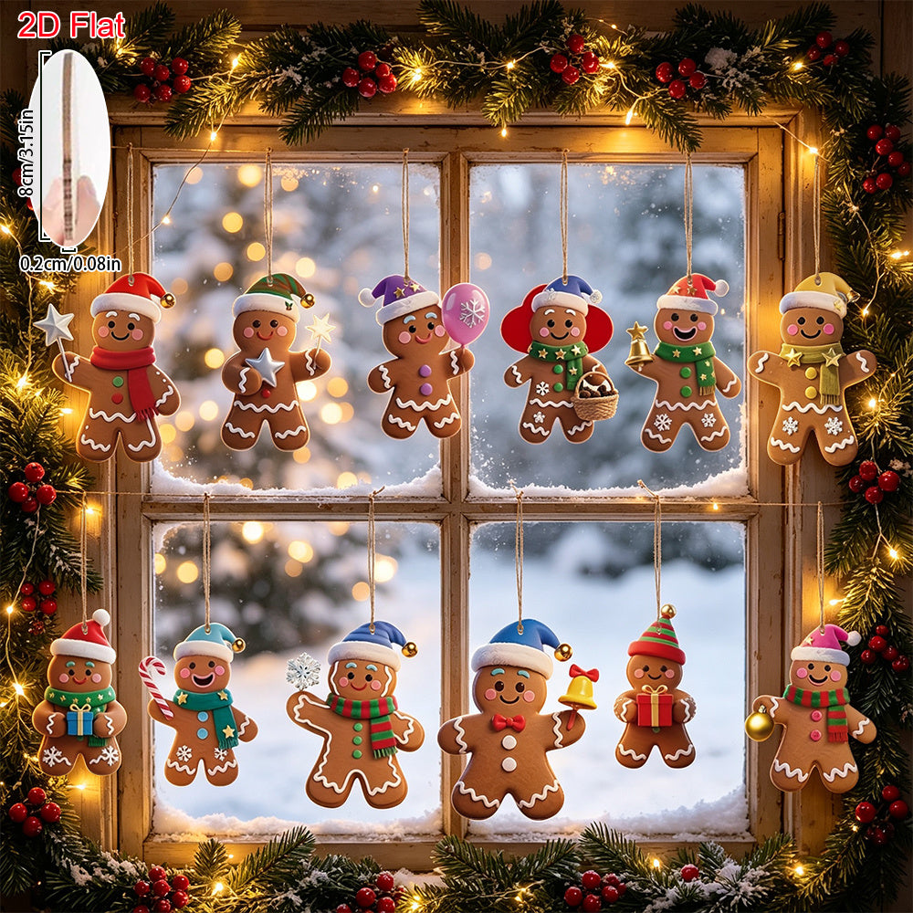 Christmas Tree Decorations, 12 Gingerbread Man Ornaments, 3.15 Inch Flat Wood Hanging Pendants