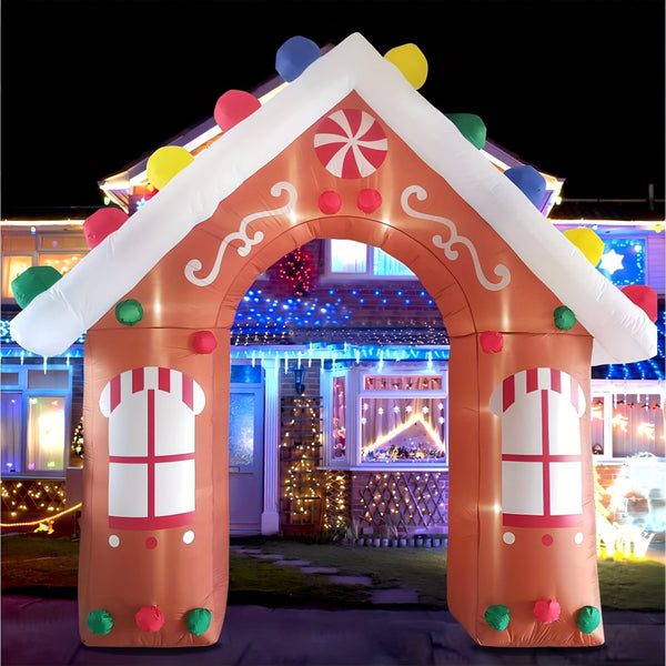 Gingerbread Archway Inflatable, 10 ft Lighted with Candy Canes, Christmas Yard Decoration