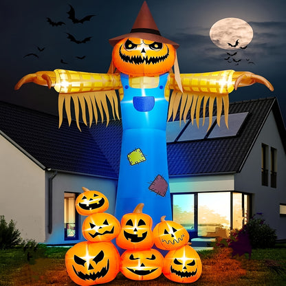 12.5-foot inflatable pumpkin scarecrow decoration set up in the yard