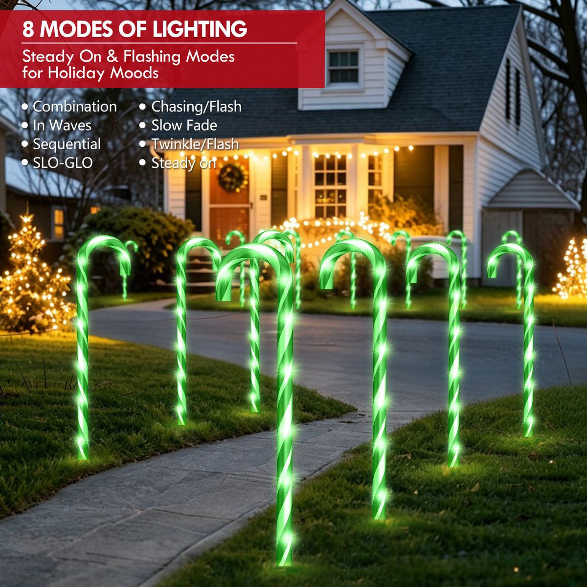 Candy cane Christmas stake light, lit