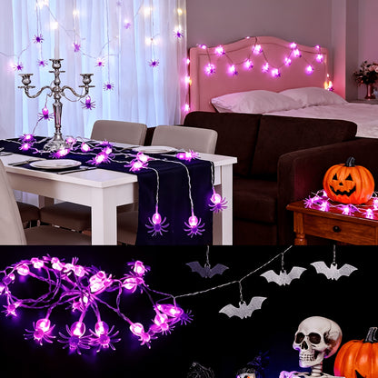 Purple spider Halloween LED light shown with hanging cord length
