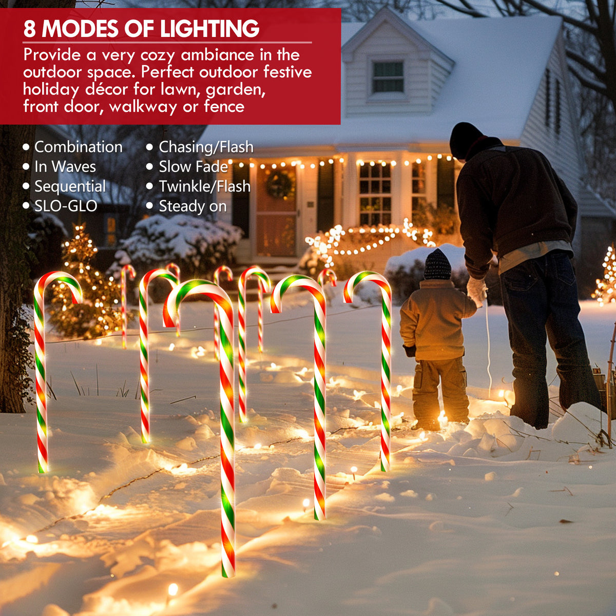 Outdoor Candy Cane Lights, Christmas Pathway 10 Pack, 30 in Tall, 25 ft, IPX4
