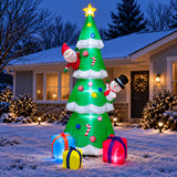 Inflatable Christmas Tree with Penguins, Santa Claus and LED Lights, Outdoor Yard Decoration