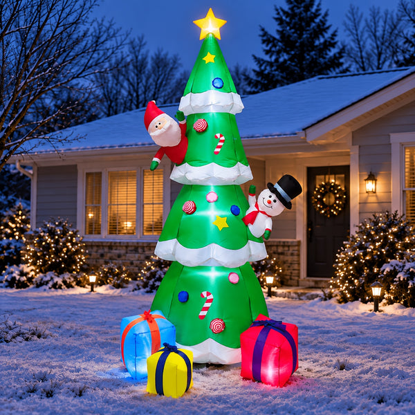 Inflatable Christmas Tree with Penguins, Santa Claus and LED Lights, Outdoor Yard Decoration