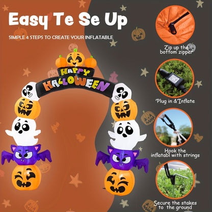 Inflatable Halloween pumpkin arch shown from the side