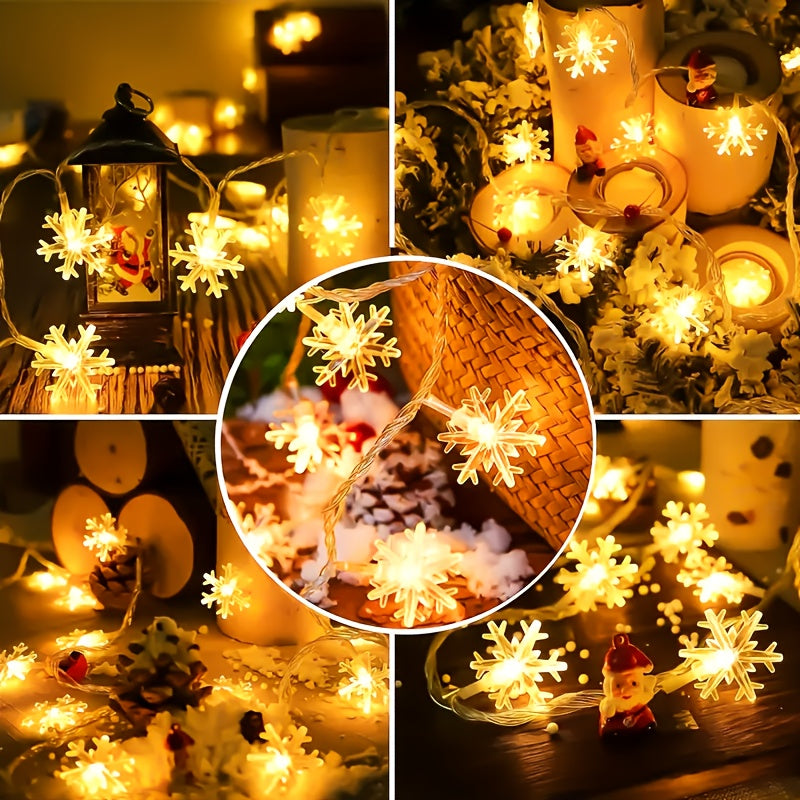 Christmas Snowflake Lights, LED String, 3 Lengths, Battery Powered