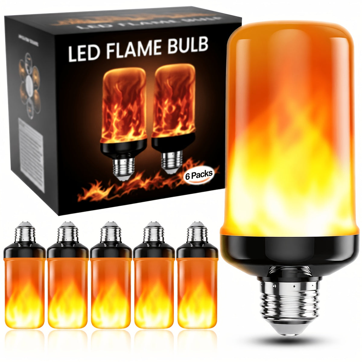 Fire effect light bulb giving a room a fireside glow