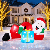 Christmas Inflatable Yard Decorations, Santa Riding Dinosaur, Snowman, Stakes & Storage Bag