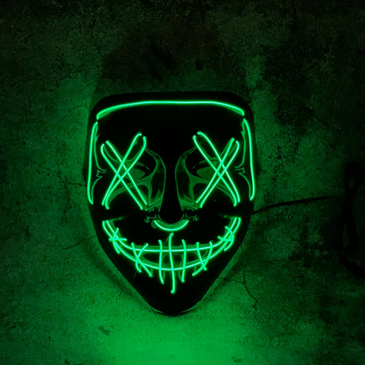 Adult glow mask with a molded plastic shell