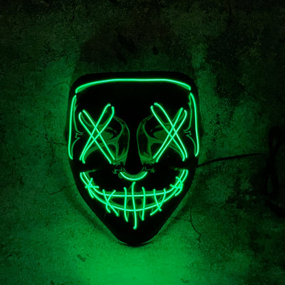 Adult glow mask with a molded plastic shell