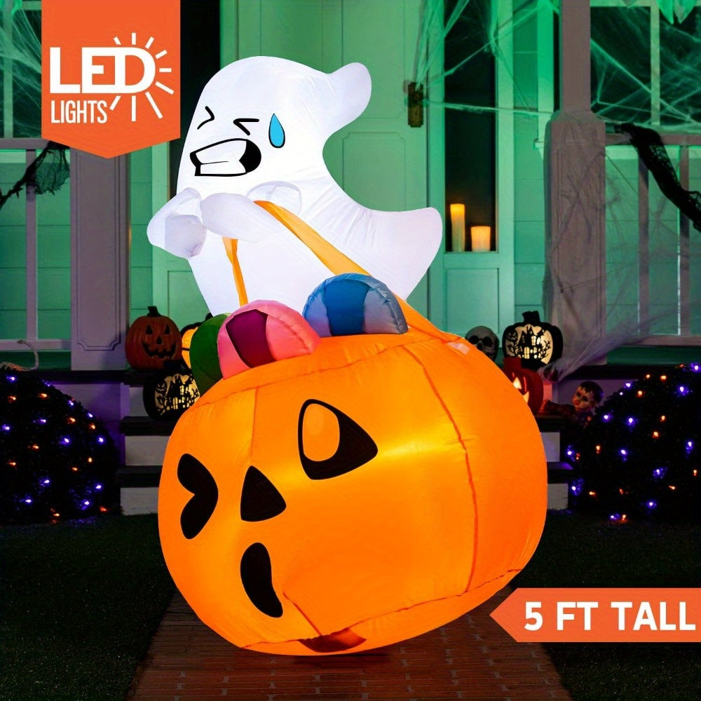 Halloween pumpkin inflatable on a front lawn