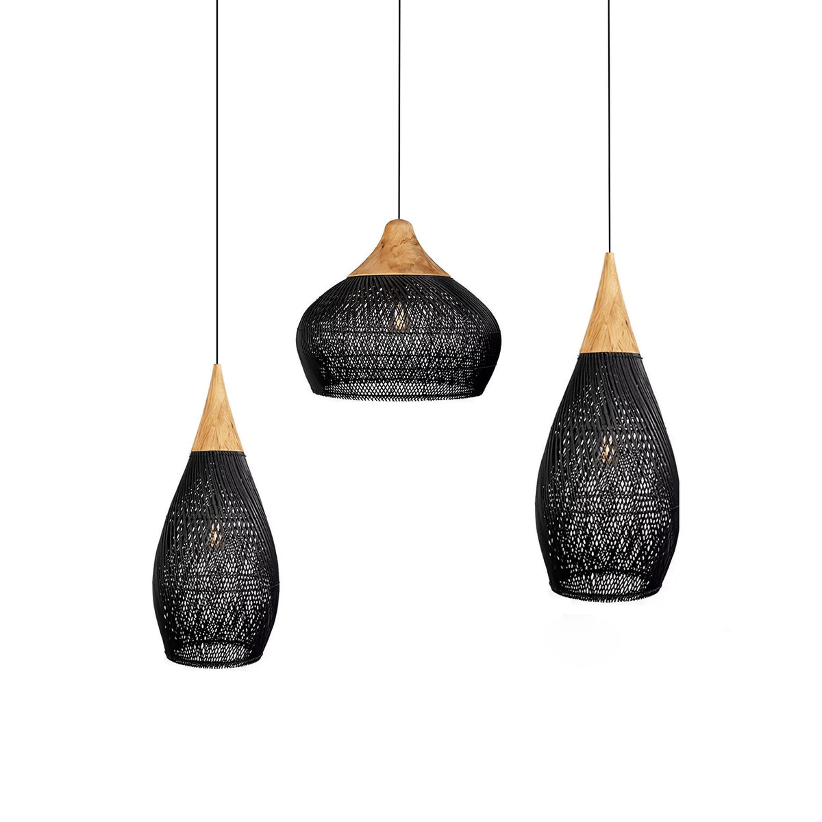 Rattan Pendant Light, Woven Braided Hanging Lamp for Kitchen Island, Dining Room, 10 Sizes