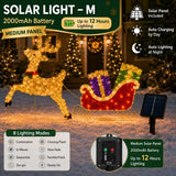 Lighted Sleigh and Reindeer Christmas Decoration, Warm White LED, Solar & USB, Outdoor Decor