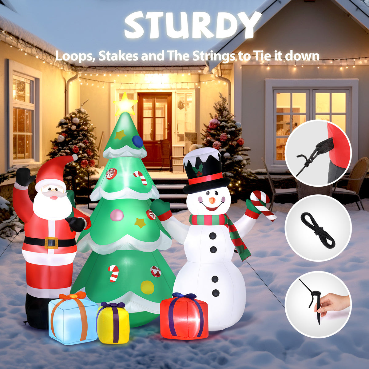 Christmas Inflatable Yard Decorations, Santa Riding Dinosaur, Snowman, Stakes & Storage Bag