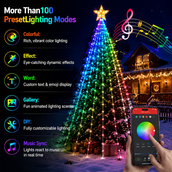 Flocked Christmas Tree, Snow Flocked Pre Lit 6 or 7 ft, 8 Light Modes, Hinged, Metal Stand