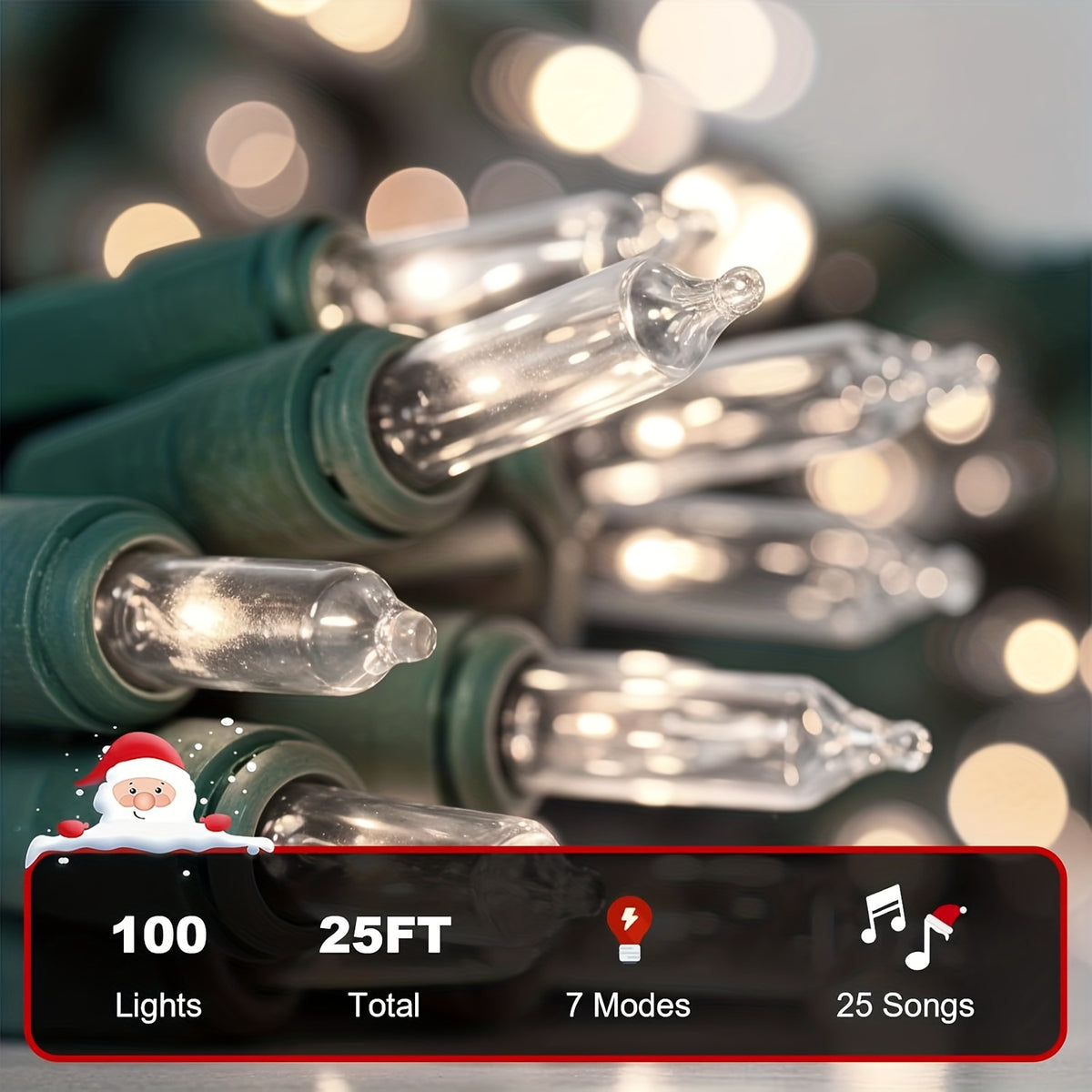 Clear bulb musical Christmas lights with US plug