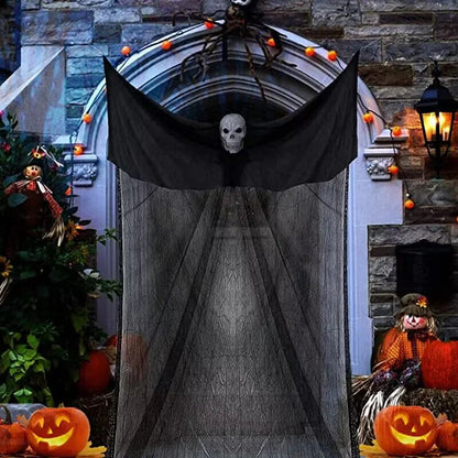 Hanging Halloween ghost decoration with glowing skull mask