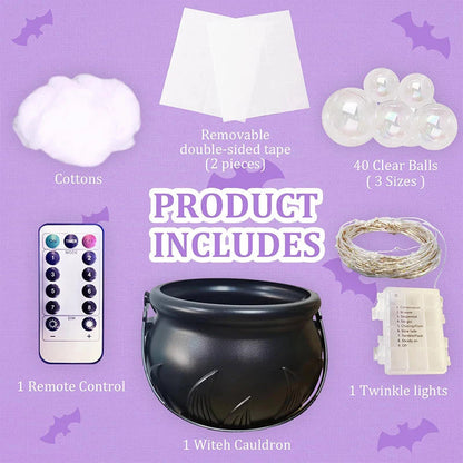 Witch cauldron Halloween decoration displayed on a table