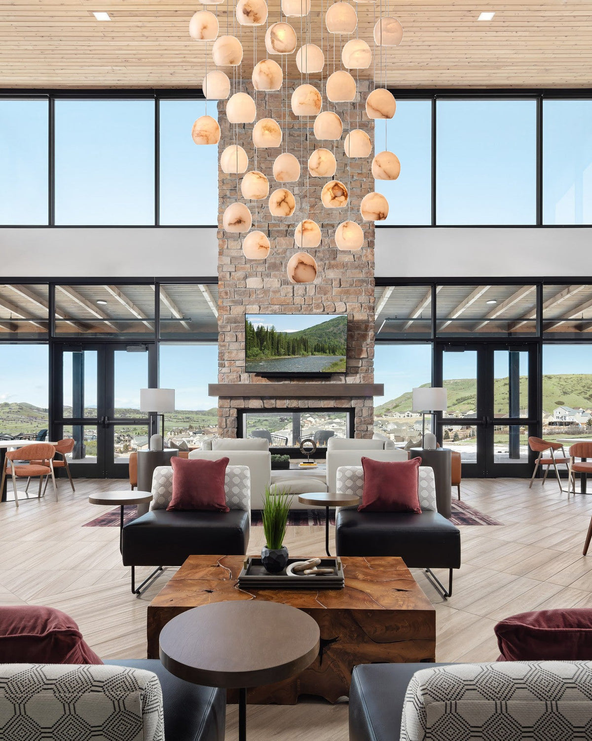 Tavira Chandeliers for Dining Room, Round Alabaster Chandelier, Adjustable Airplane Cable