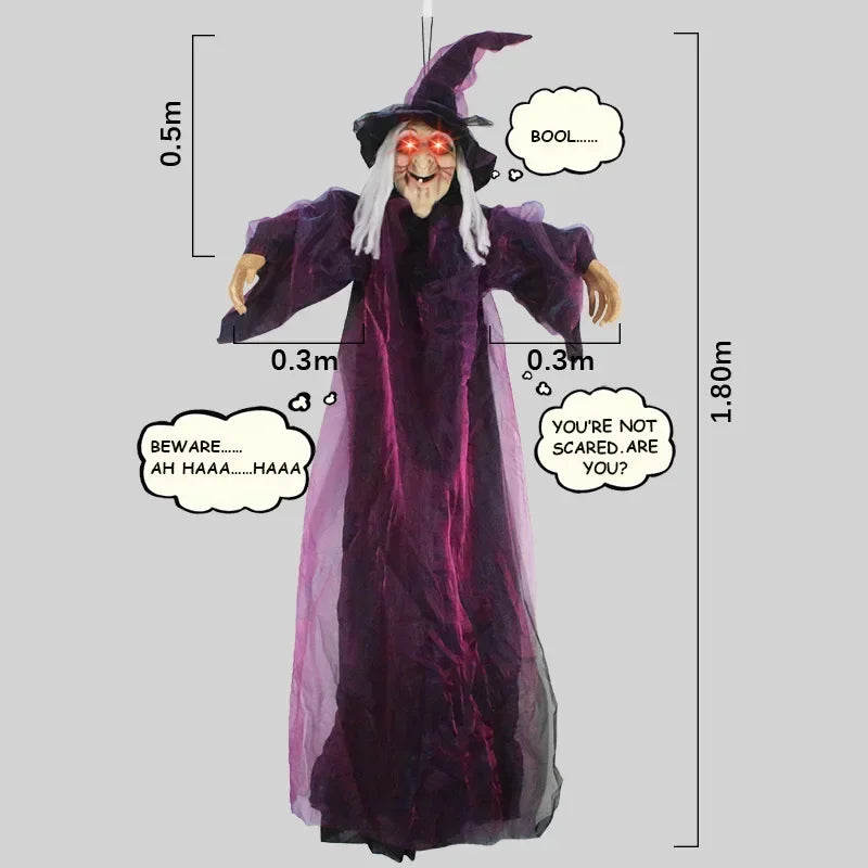 Hanging witch prop for porches, doorways, and fence lines