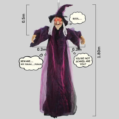 Hanging witch prop for porches, doorways, and fence lines