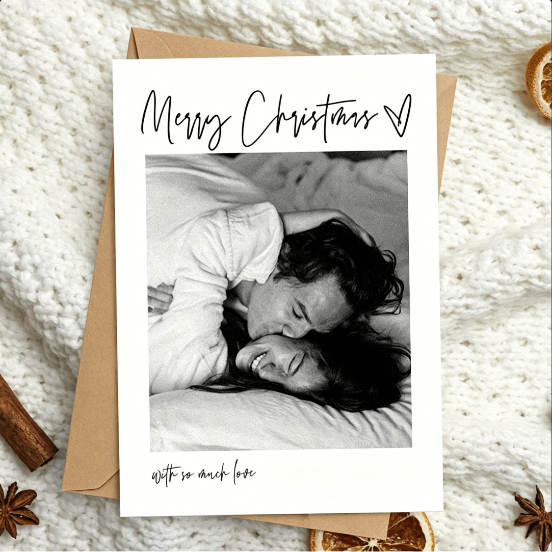 Christmas photo card in a khaki envelope