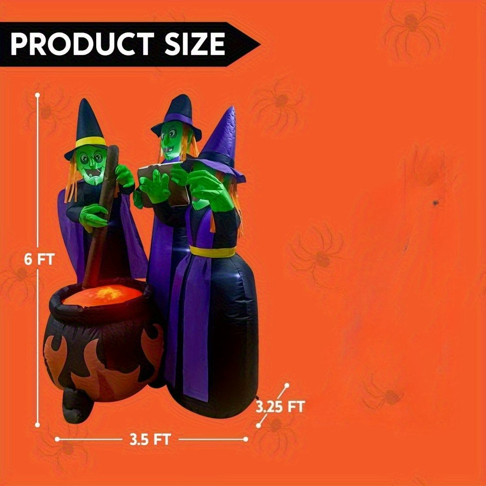 Cauldron with flame light effect on the inflatable three-witch Halloween decoration