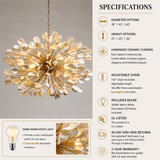 Fiora Floral Chandelier, Ceramic Flower Petals, Iron Frame, Dimmable, Handcrafted in Italy