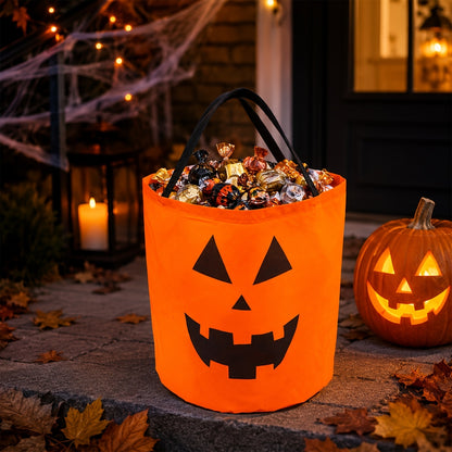Orange pumpkin trick or treat tote bag, product photo 6