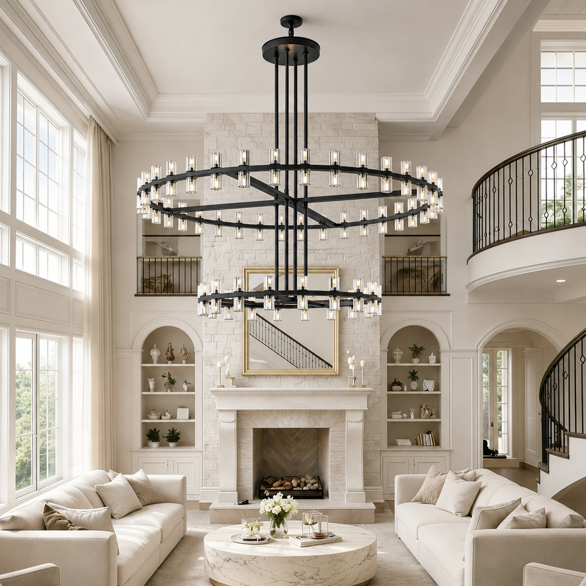 Tavira Chandelier, Two-Tier Round Wagon Wheel Crystal Chandeliers, Bulbs Included, Damp Rated