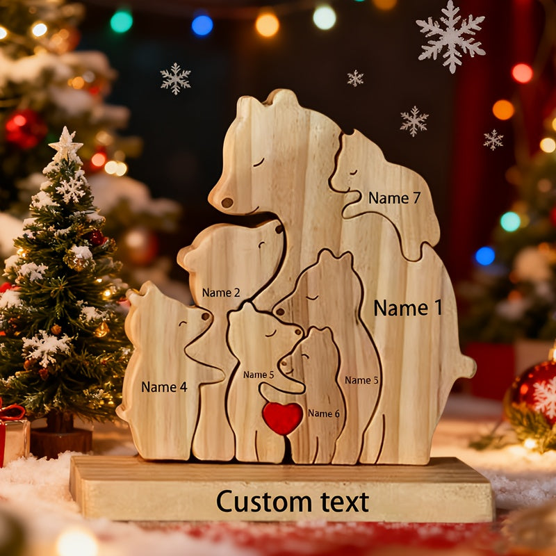 Engraved name detail on wooden bear
